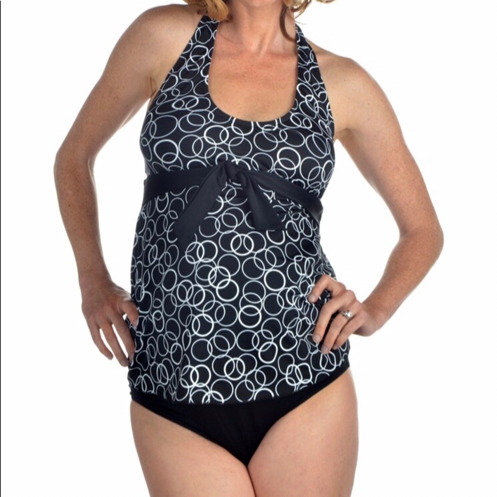 2 piece Tankini Black & White print Halter Swimsuit by Prego Maternity S M L